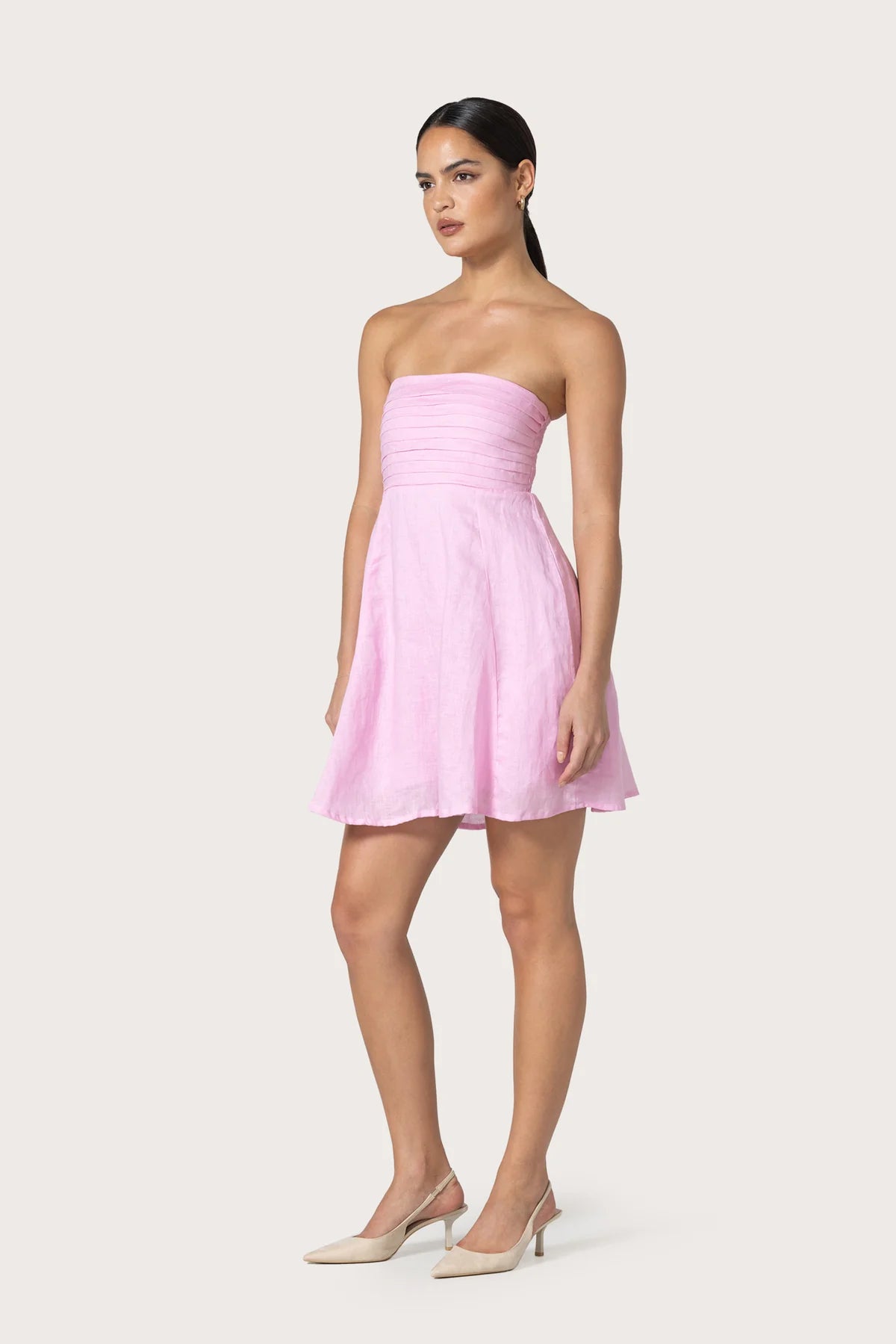 Talia Slipper Pink Linen Mini Dress