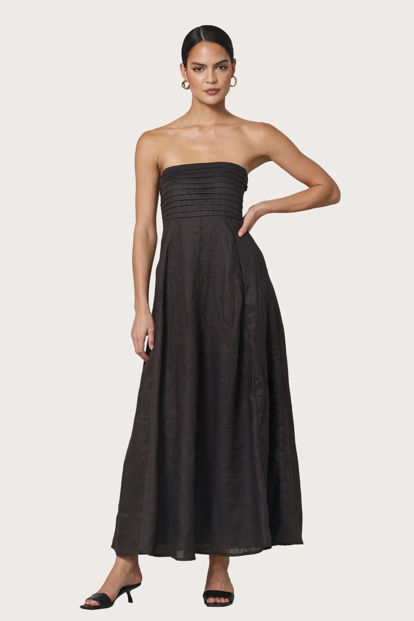 Talia Chocolate Linen Maxi Dress