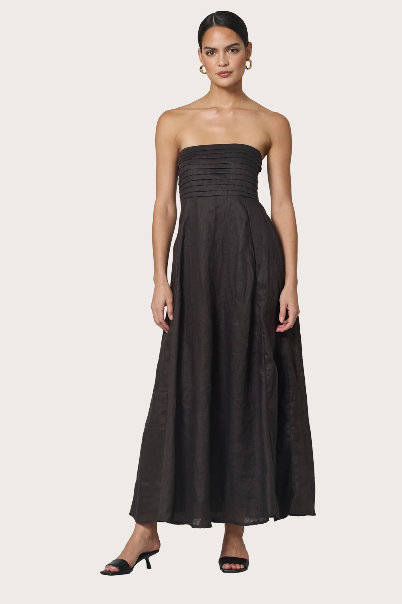 Talia Chocolate Linen Maxi Dress