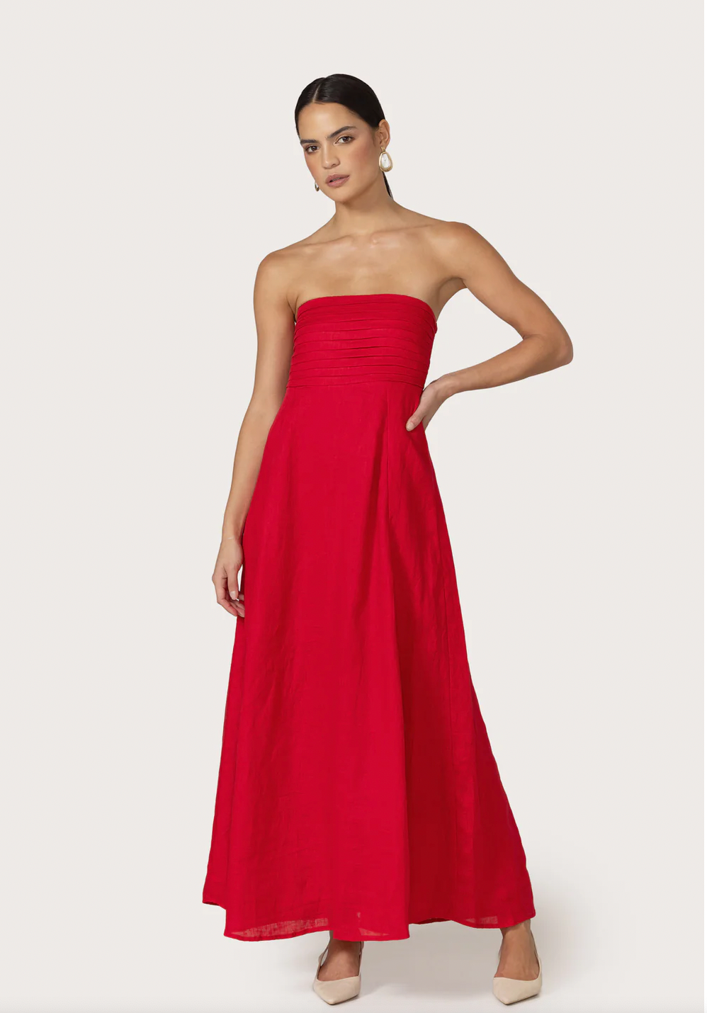 Talia Radiant Red Linen Maxi Dress