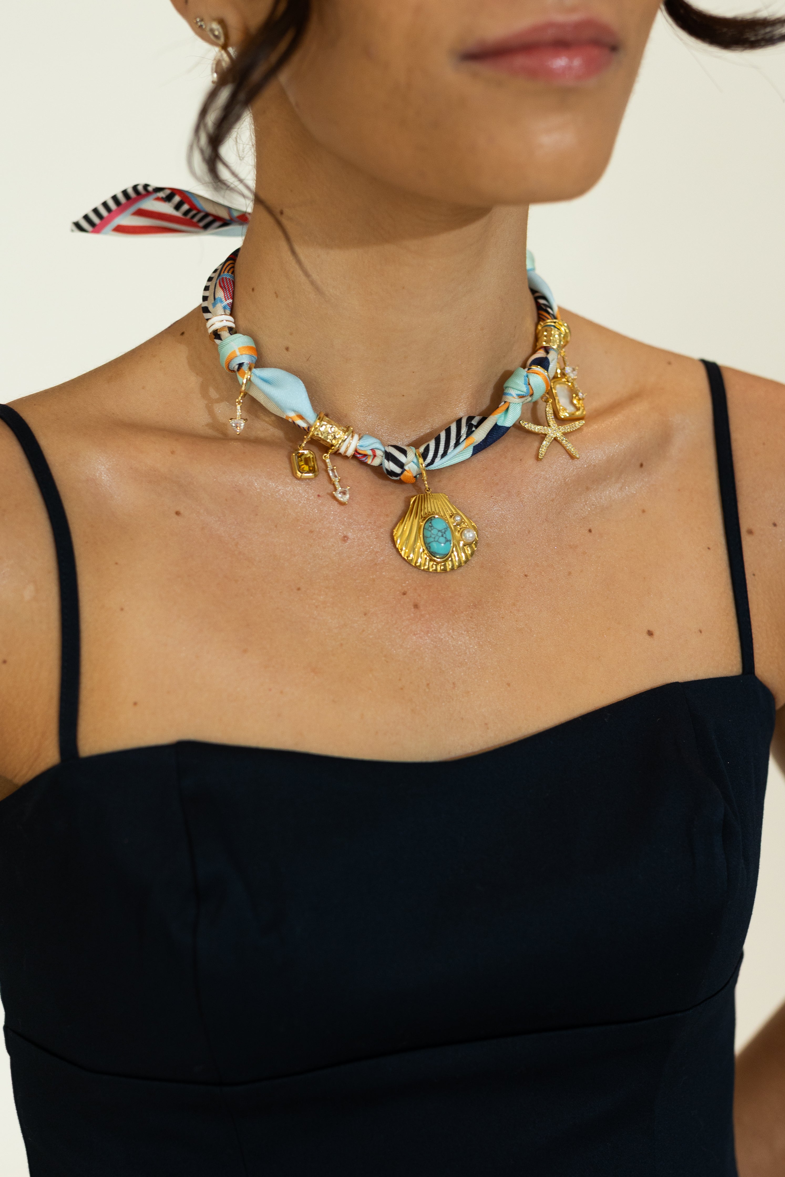Destin Multi Charm Scarf Necklace