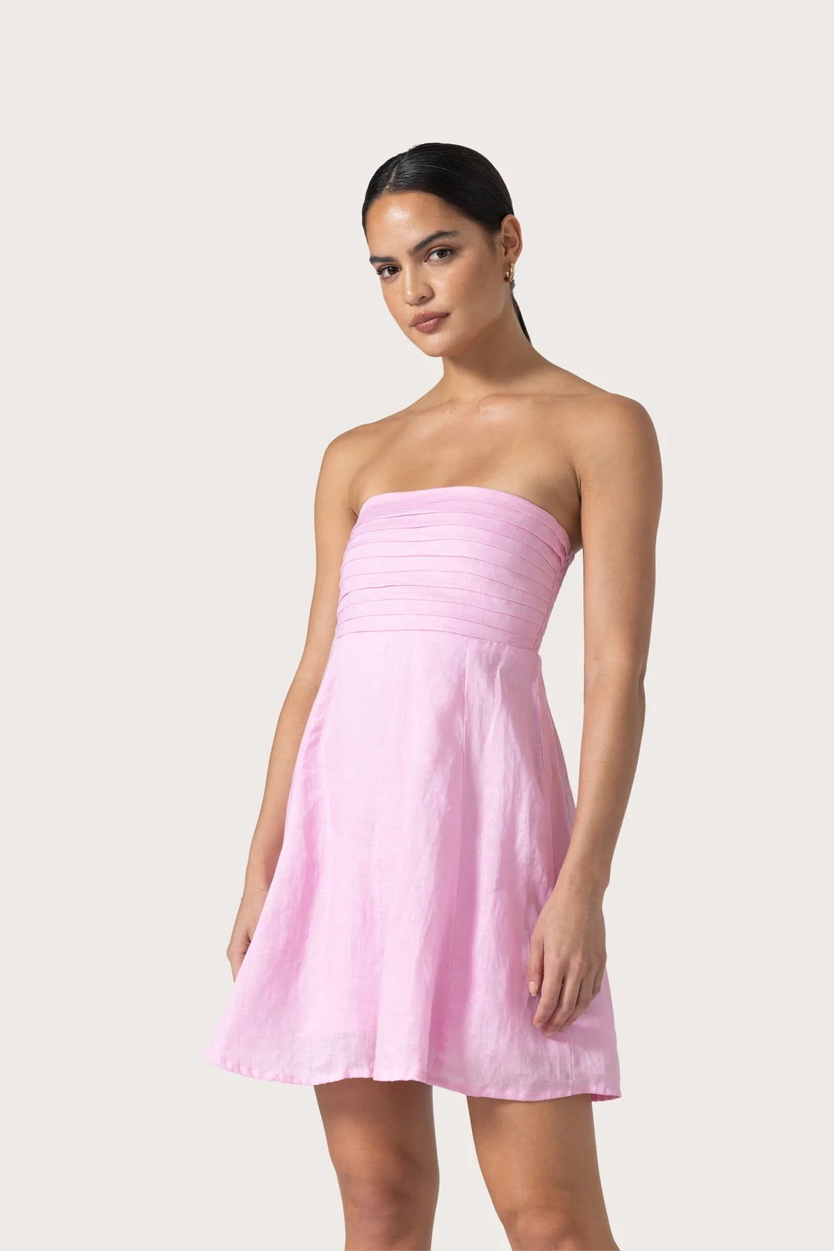 Talia Slipper Pink Linen Mini Dress