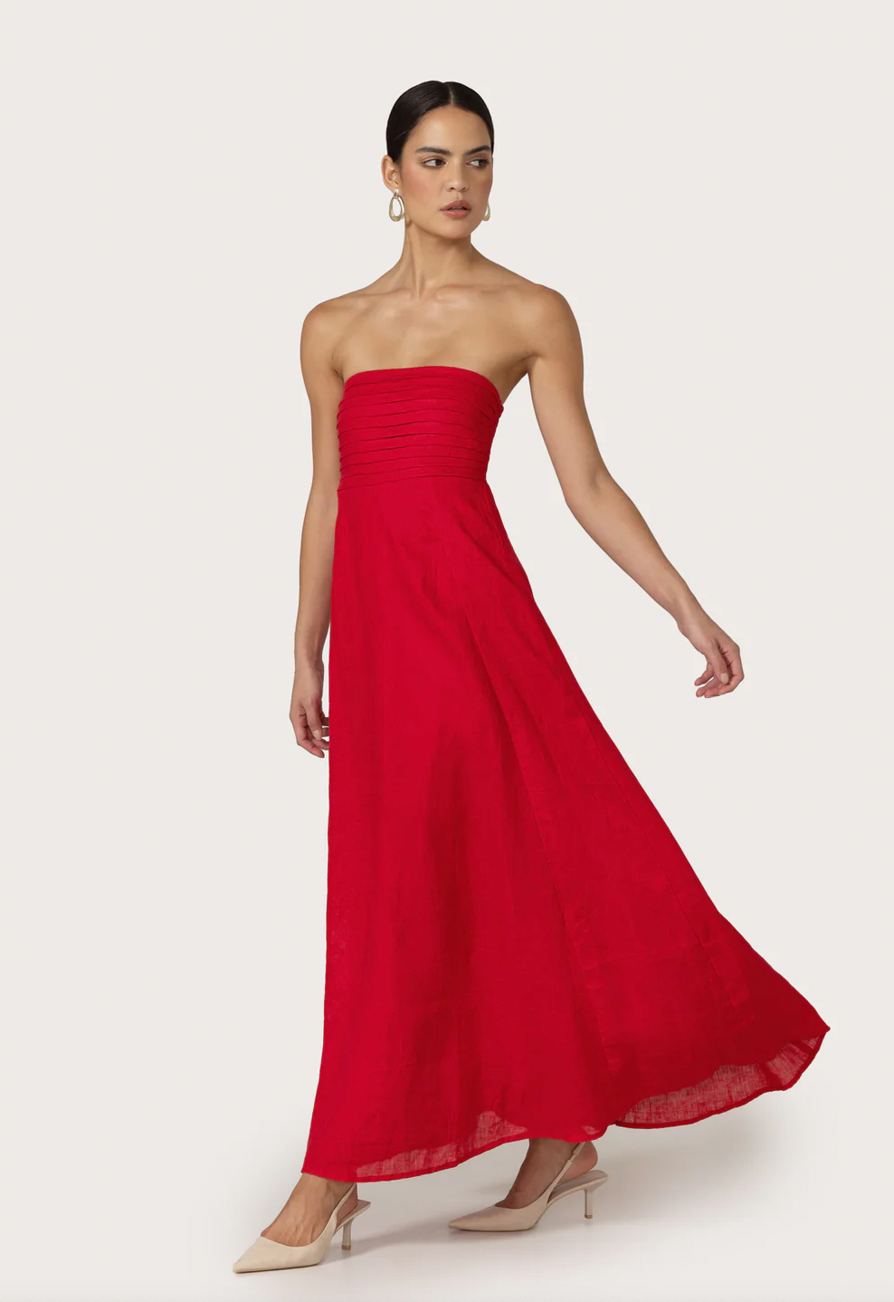 Talia Radiant Red Linen Maxi Dress